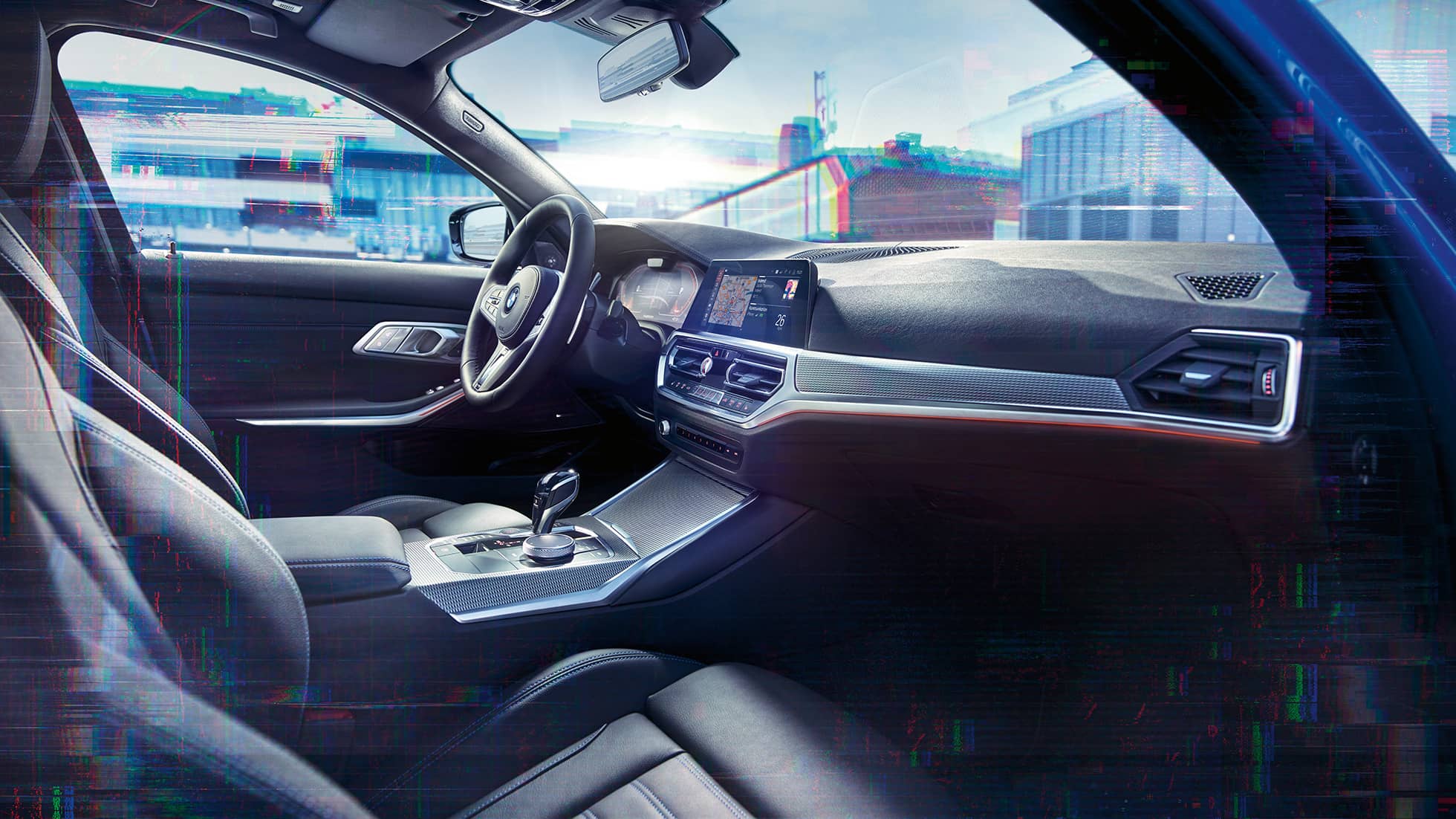 BMW 3 Series, BMW Live Cockpit Professional. Close-up of the interior of the BMW 3 Series with BMW Live Cockpit Professional.